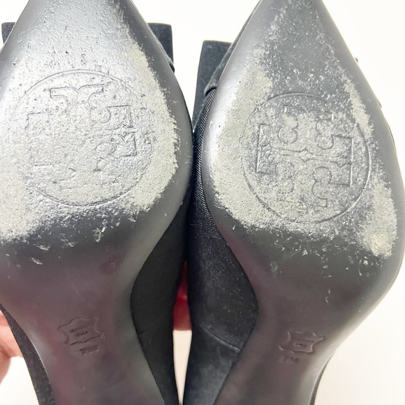 Tory Burch Aria Black Grosgrain Bow Suede Leather Pointed Toe Stiletto Heel 7M - Picture 7 of 13